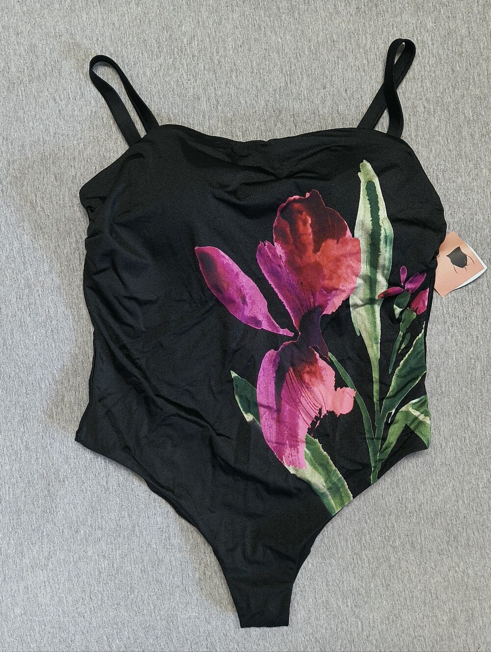 Shade & Shore High‑Shine Straight‑Neck Medium‑Coverage One‑Piece – Black 22 NWT
